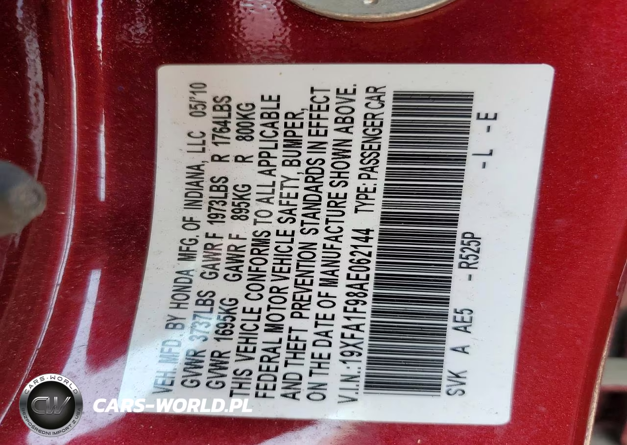2010 Honda Civic Exl VIN:19XFA1F98AE062144 - 12