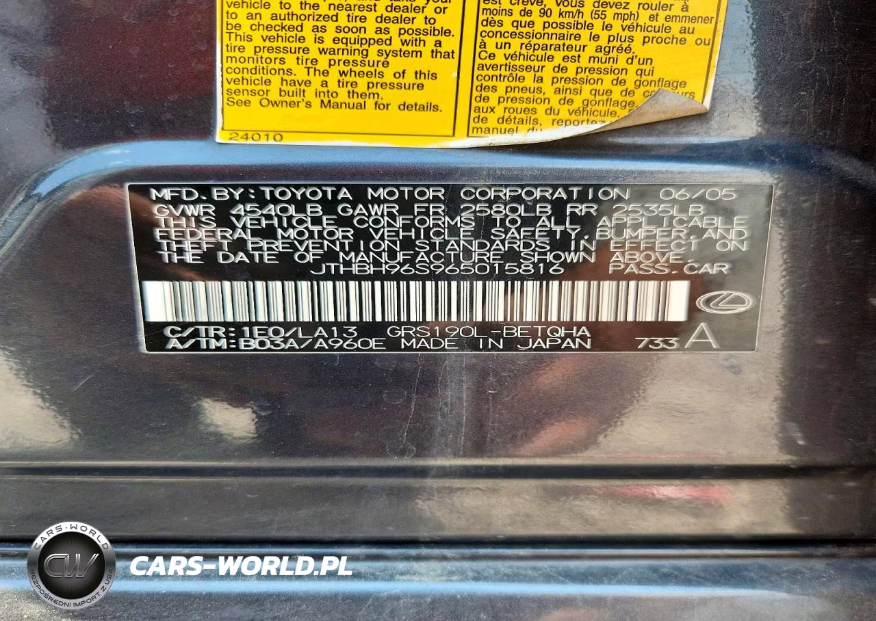 2006 Lexus Gs 300 VIN:JTHBH96S965015816 - 12