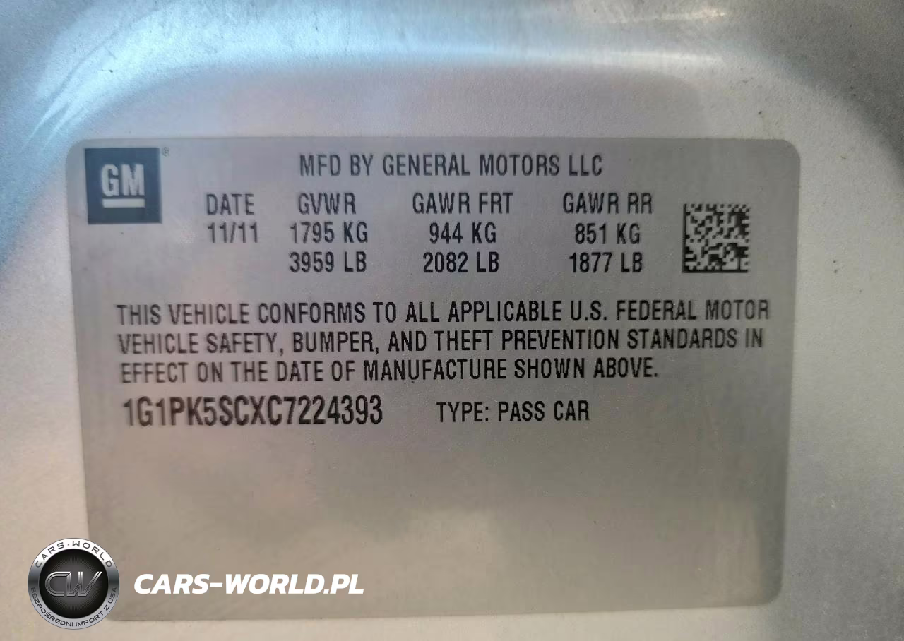 2012 Chevrolet Cruze Eco VIN:1G1PK5SCXC7224393 - 12