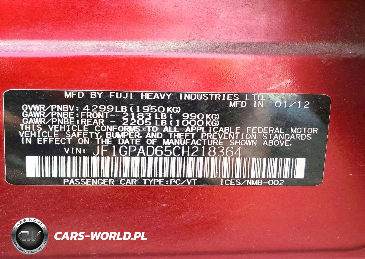 2012 Subaru Impreza Premium VIN:JF1GPAD65CH218364 - 12