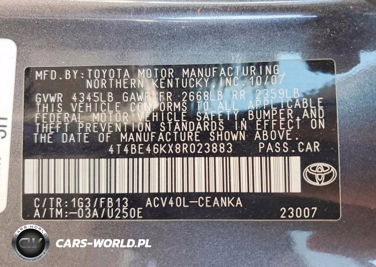 2008 Toyota Camry Le VIN:4T4BE46KX8R023883 - 12