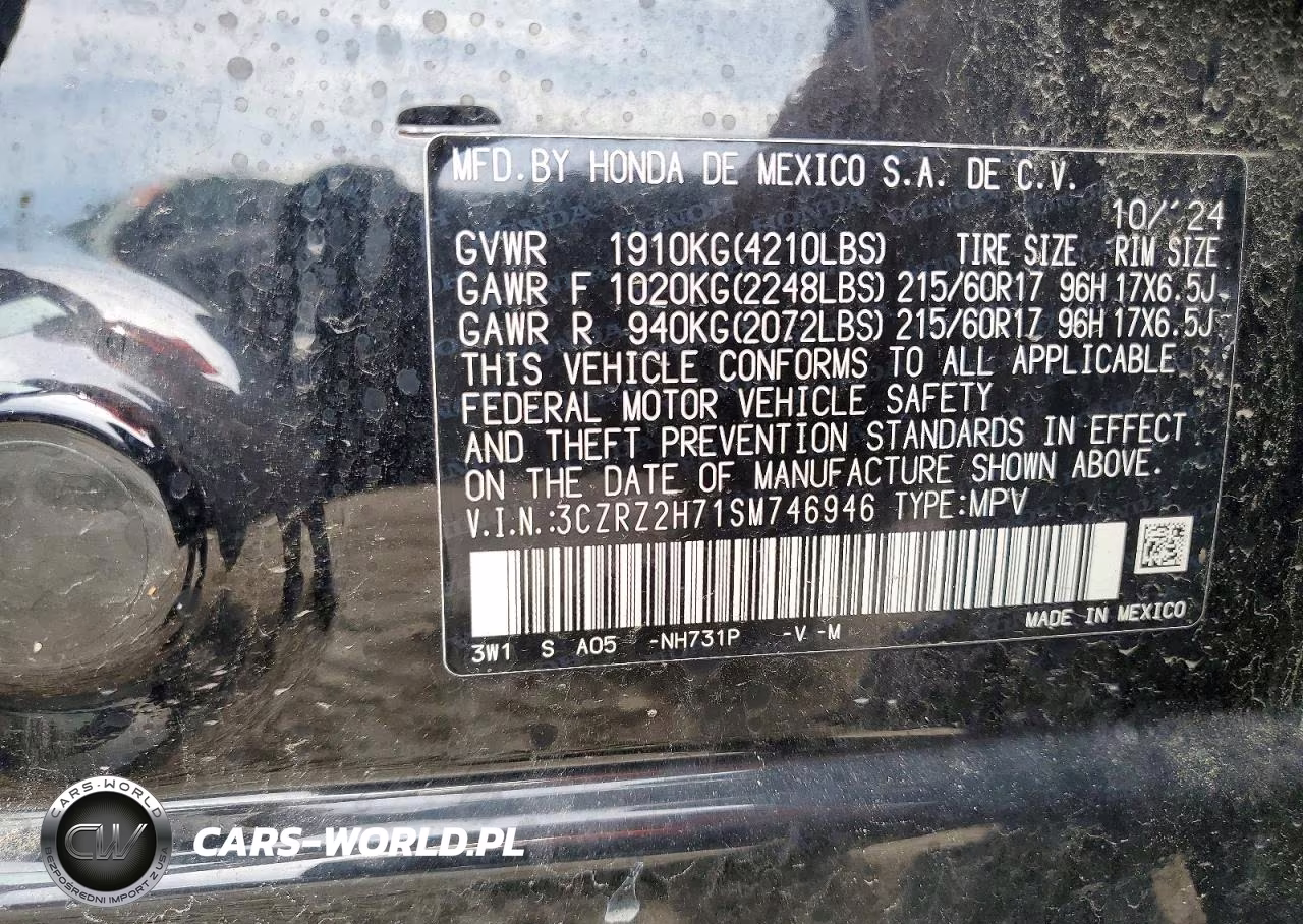 2025 Honda Hr-V Exl VIN:3CZRZ2H71SM746946 - 13