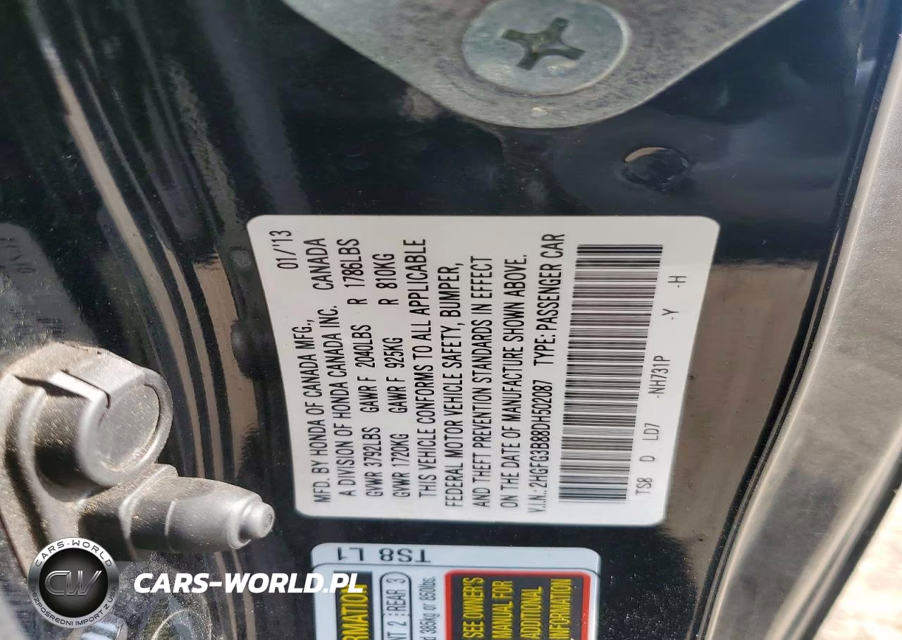 2013 Honda Civic Ex VIN:2HGFG3B88DH502087 - 12