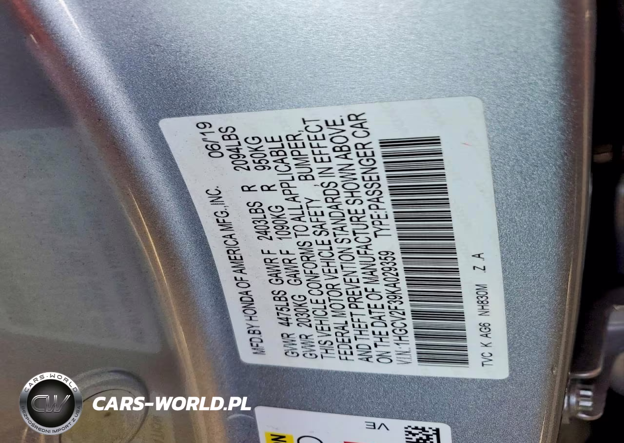 2019 Honda Accord Sport VIN:1HGCV2F39KA029359 - 12