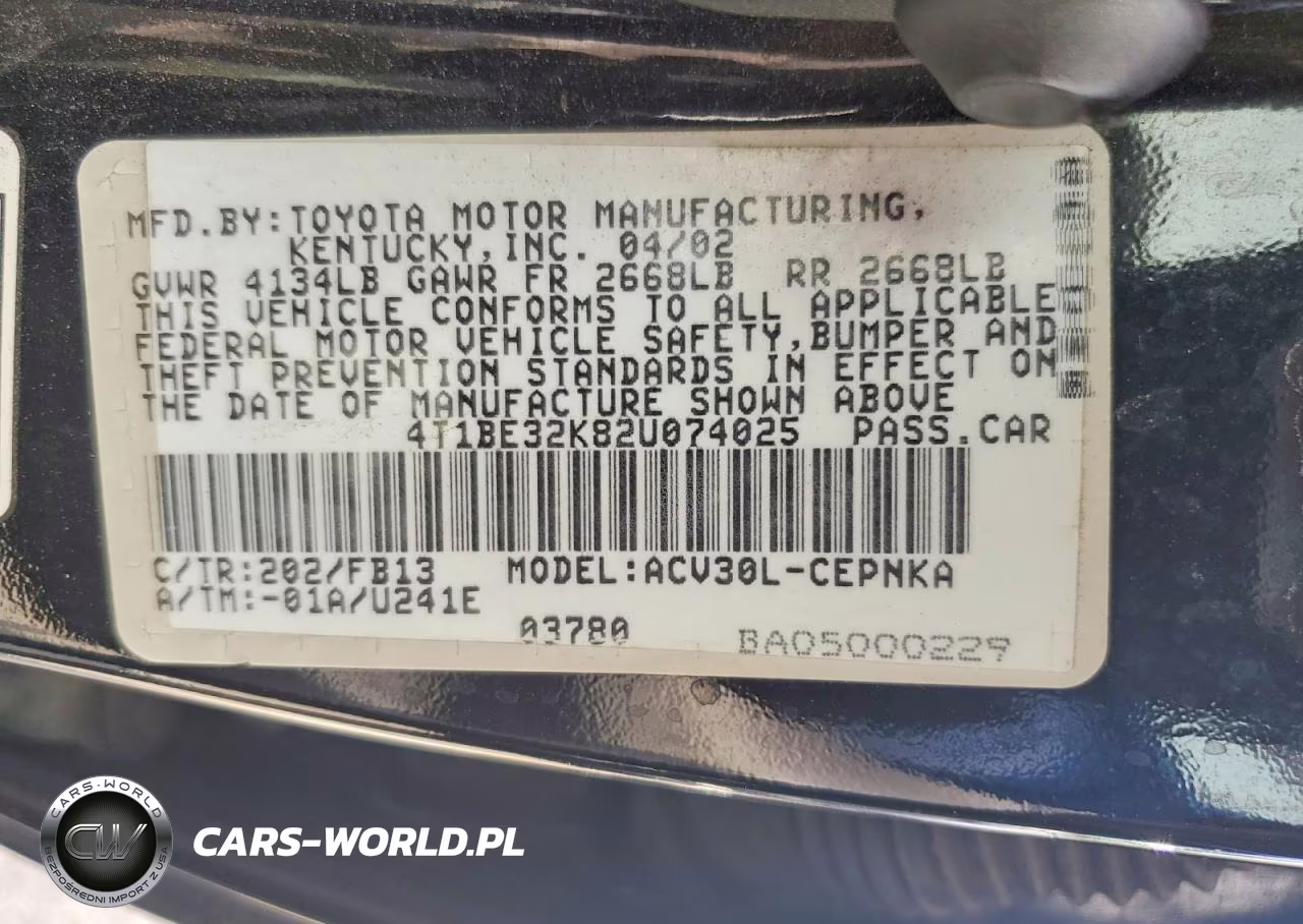 2002 Toyota Camry Le VIN:4T1BE32K82U074025 - 12