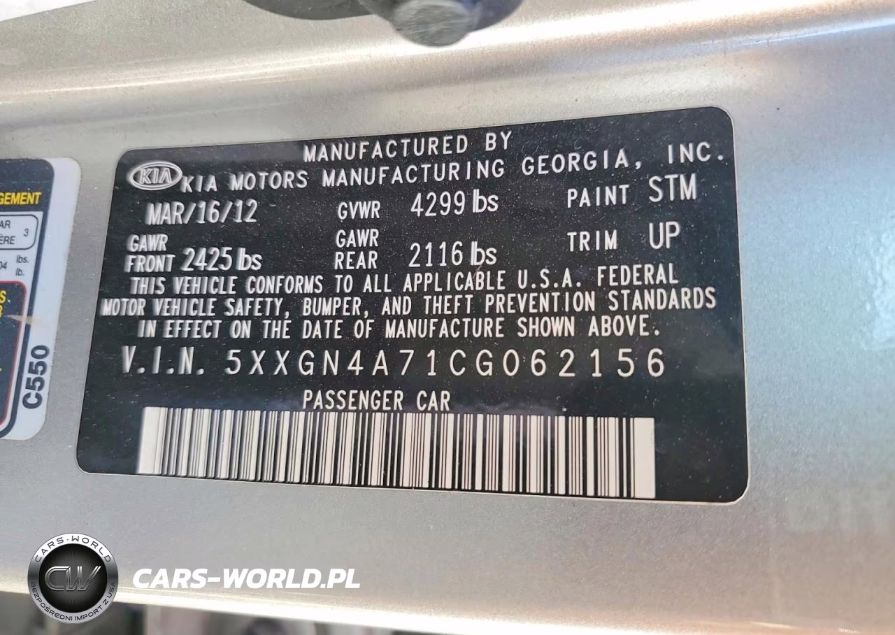 2012 Kia Optima Ex VIN:5XXGN4A71CG062156 - 14