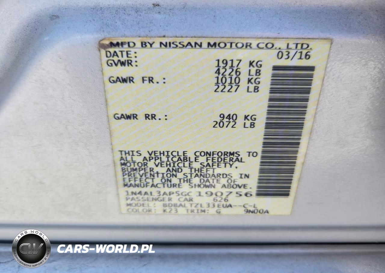 2016 Nissan Altima 2.5 Sl VIN:1N4AL3AP5GC190756 - 12