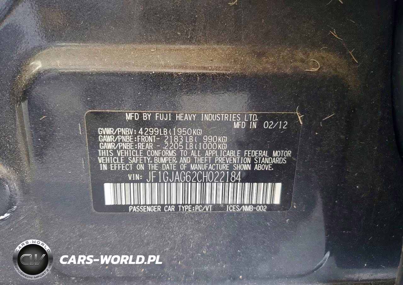2012 Subaru Impreza Limited VIN:JF1GJAG62CH022184 - 12