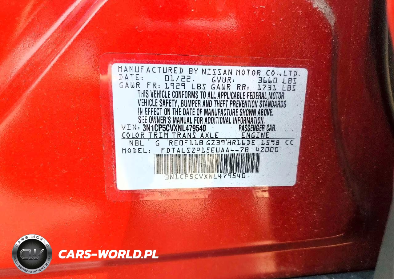 2022 Nissan Kicks Sv VIN:3N1CP5CVXNL479540 - 12