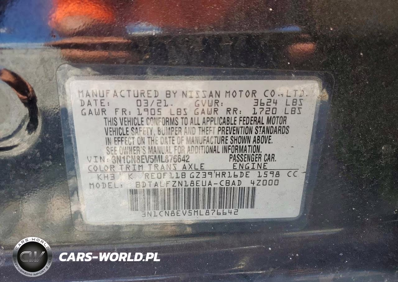 2021 Nissan Versa Sv VIN:3N1CN8EV5ML876642 - 12