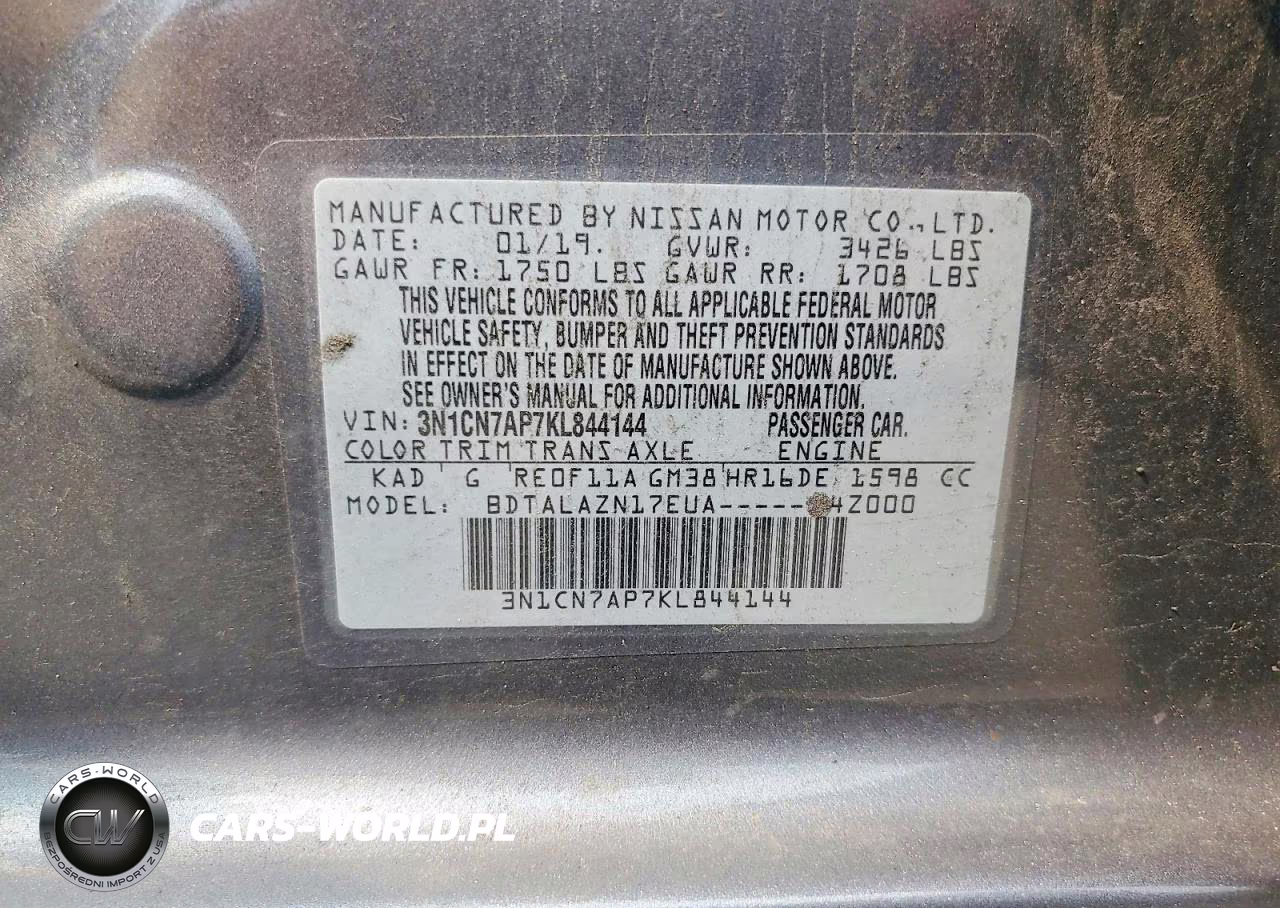 2019 Nissan Versa S Plus VIN:3N1CN7AP7KL844144 - 13