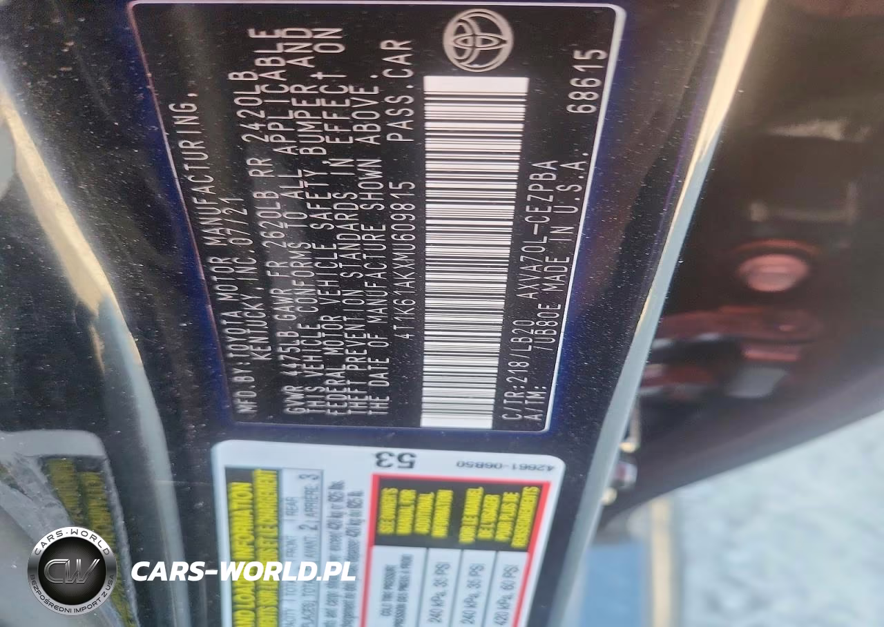 2021 Toyota Camry Xse VIN:4T1K61AKXMU609815 - 12