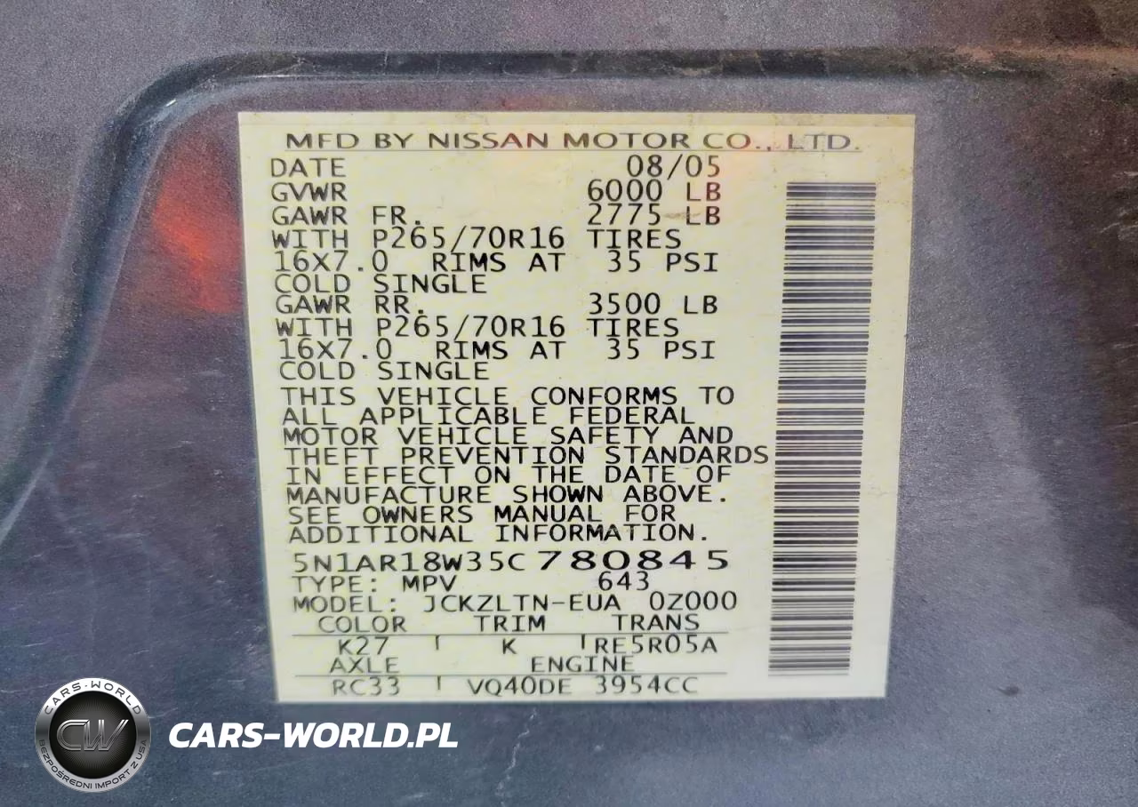 2005 Nissan Pathfinder Xe VIN:5N1AR18W35C780845 - 13