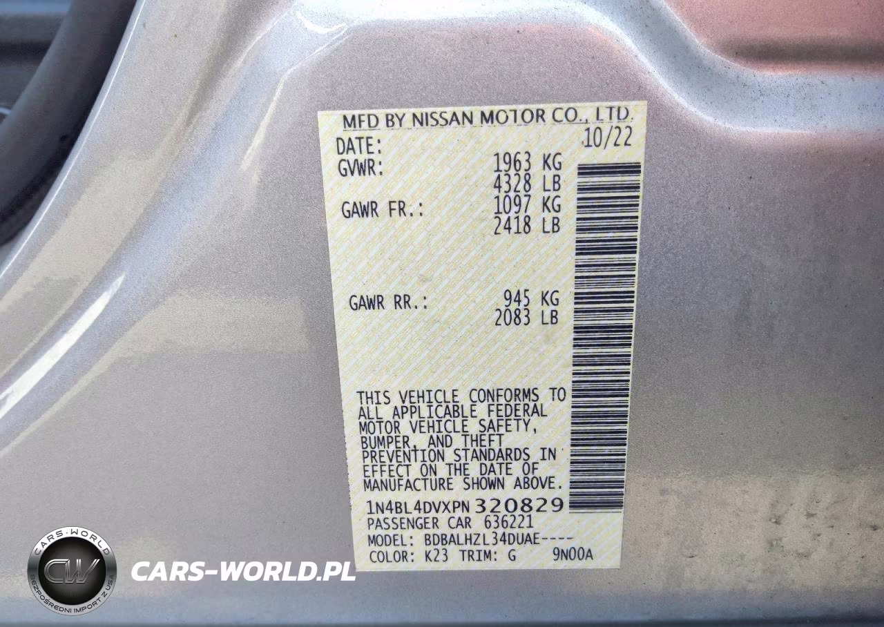 2023 Nissan Altima Sv VIN:1N4BL4DVXPN320829 - 12