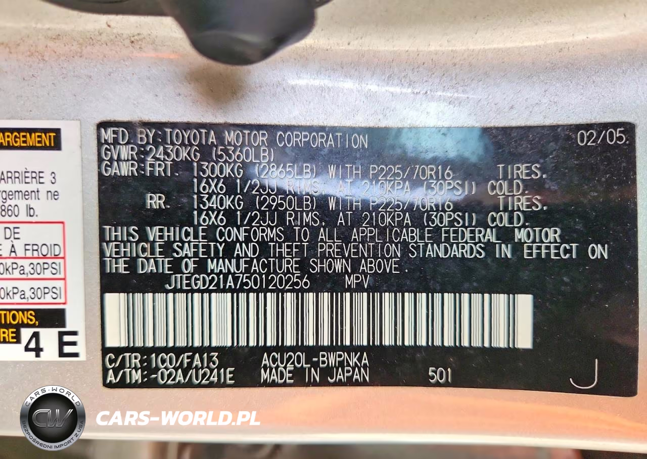 2005 Toyota Highlander Base VIN:JTEGD21A750120256 - 13