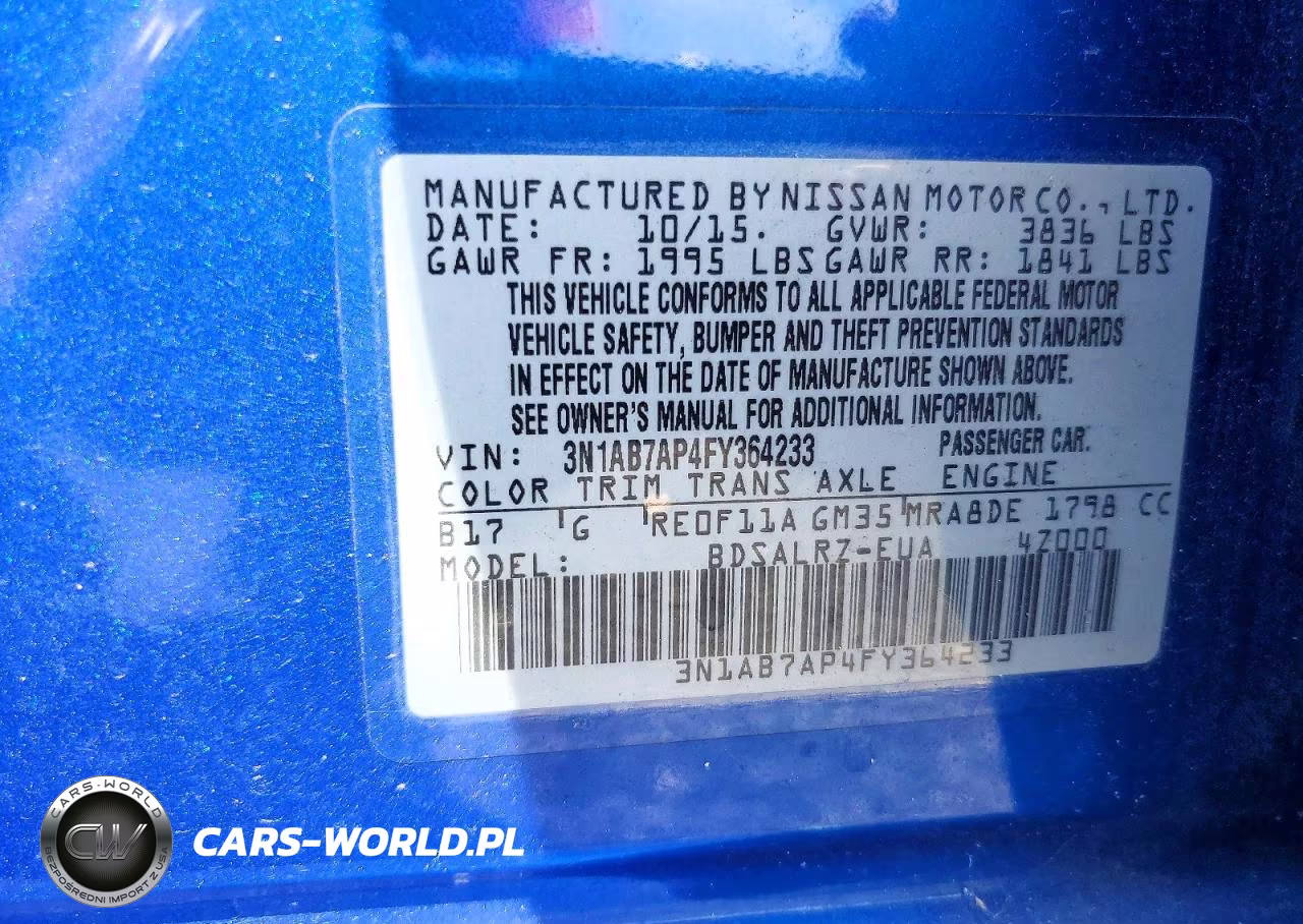 2015 Nissan Sentra Sr VIN:3N1AB7AP4FY364233 - 13