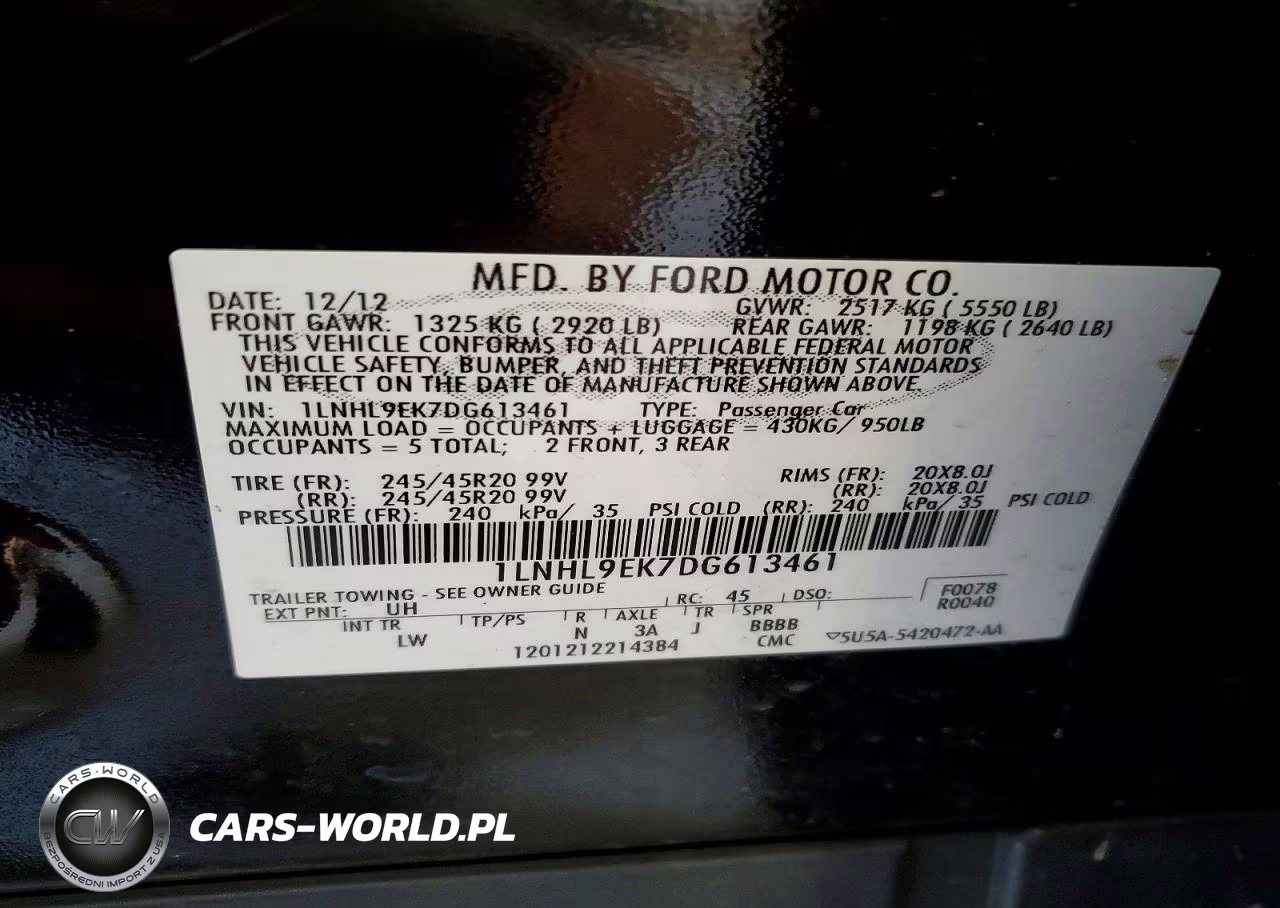 2013 Lincoln Mks VIN:1LNHL9EK7DG613461 - 12