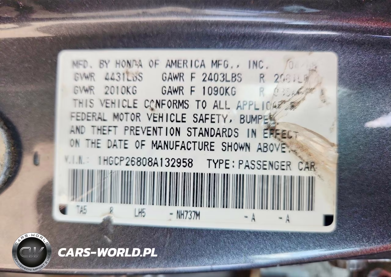 2008 Honda Accord Exl VIN:1HGCP26808A132958 - 12