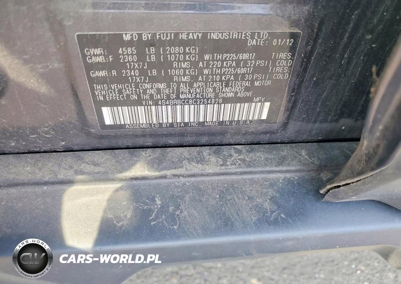 2012 Subaru Outback 2.5I Premium VIN:4S4BRBCC8C3254828 - 13