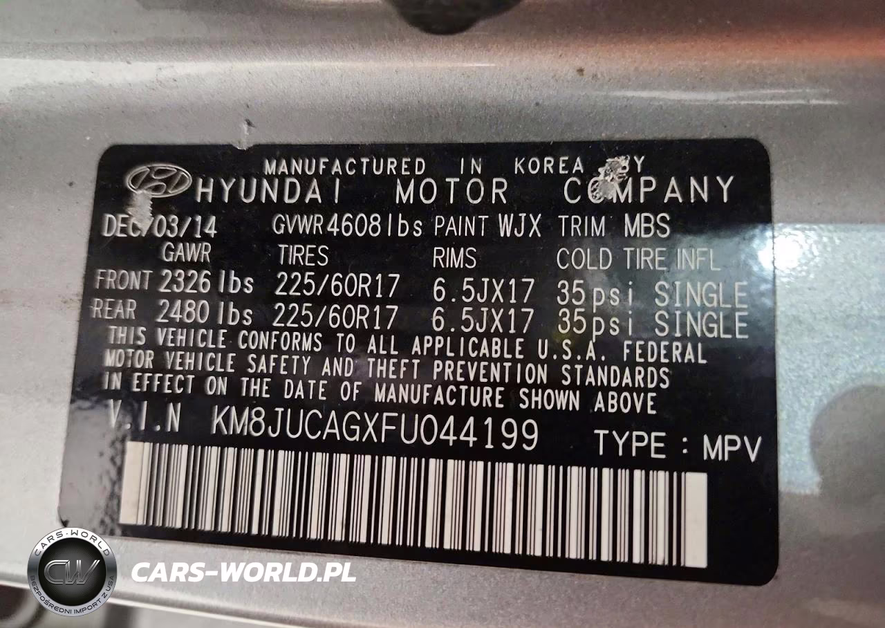 2015 Hyundai Tucson Se VIN:KM8JUCAGXFU044199 - 14