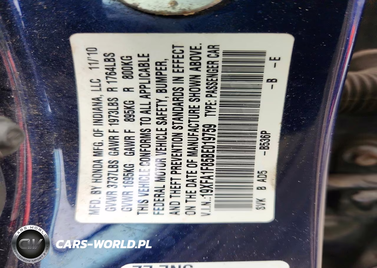2011 Honda Civic Ex VIN:19XFA1F85BE019759 - 13