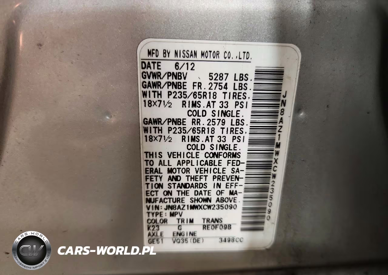 2012 Nissan Murano S VIN:JN8AZ1MWXCW235090 - 13