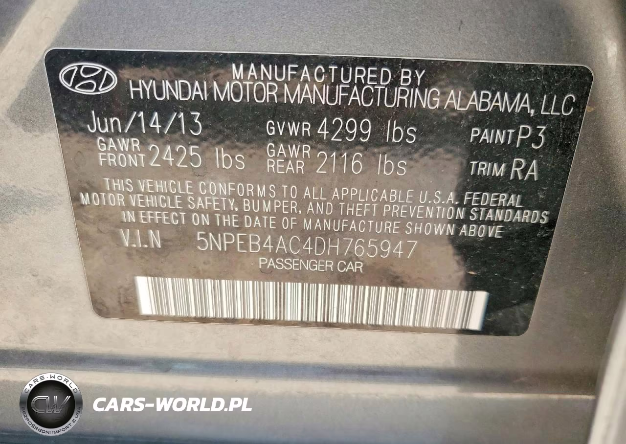2013 Hyundai Sonata Gls VIN:5NPEB4AC4DH765947 - 12