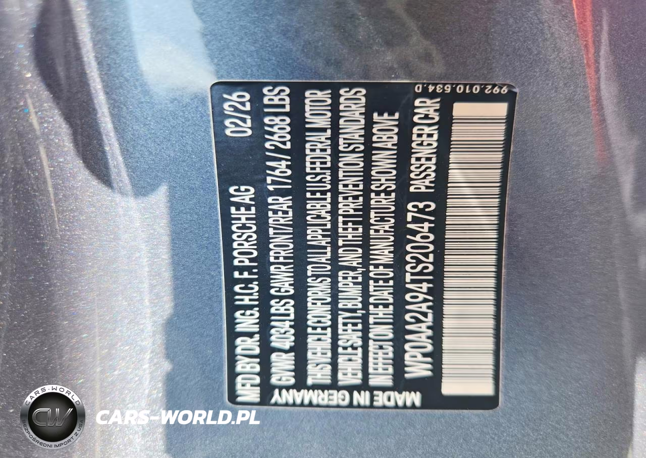 2026 Porsche 911 Carrera VIN:WP0AA2A94TS206473 - 13