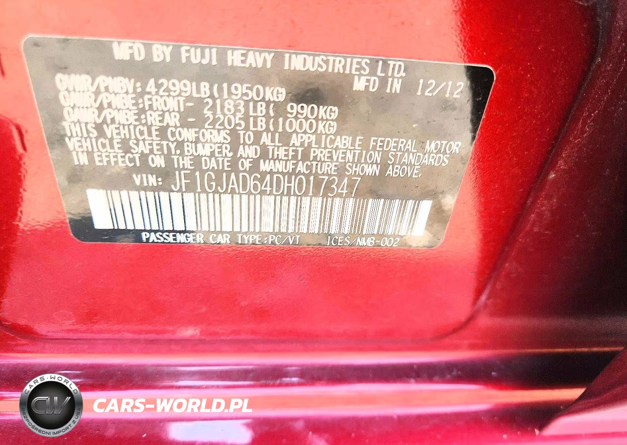 2013 Subaru Impreza Premium VIN:JF1GJAD64DH017347 - 12