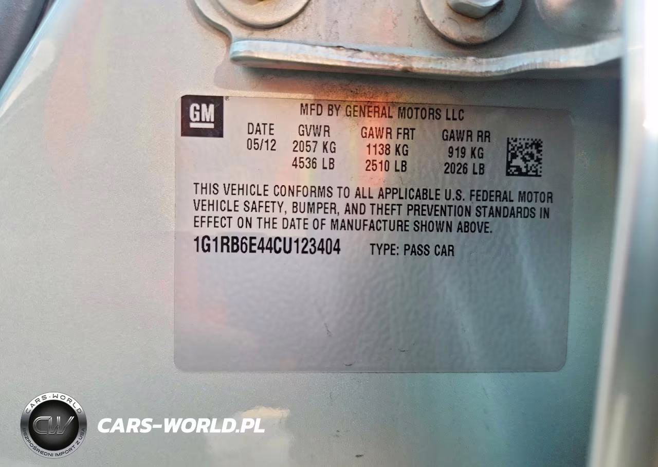2012 Chevrolet Volt VIN:1G1RB6E44CU123404 - 12