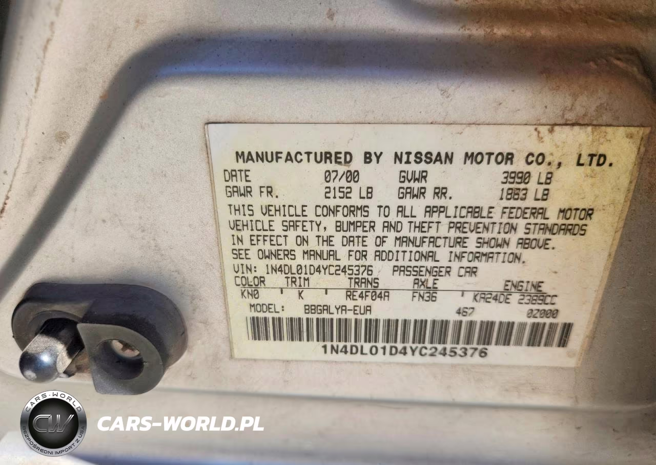 2000 Nissan Altima Xe-Gxe-Se-Gle VIN:1N4DL01D4YC245376 - 12