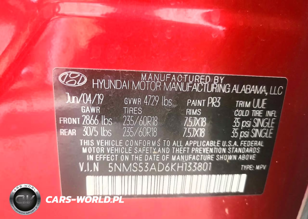 2019 Hyundai Santa Fe Ultimate 2.4L VIN:5NMS53AD6KH133801 - 13