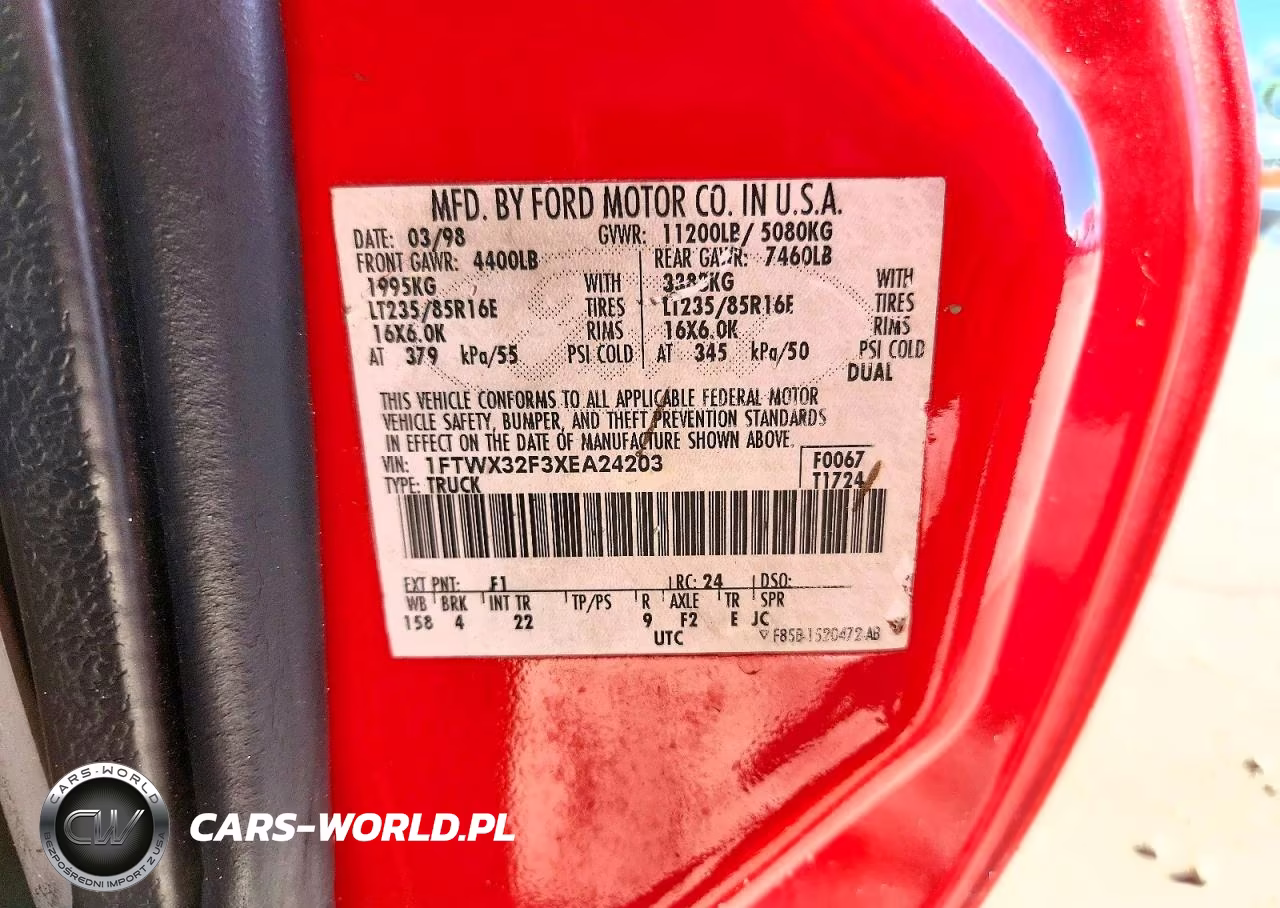 1999 Ford F350 Super Duty VIN:1FTWX32F3XEA24203 - 12