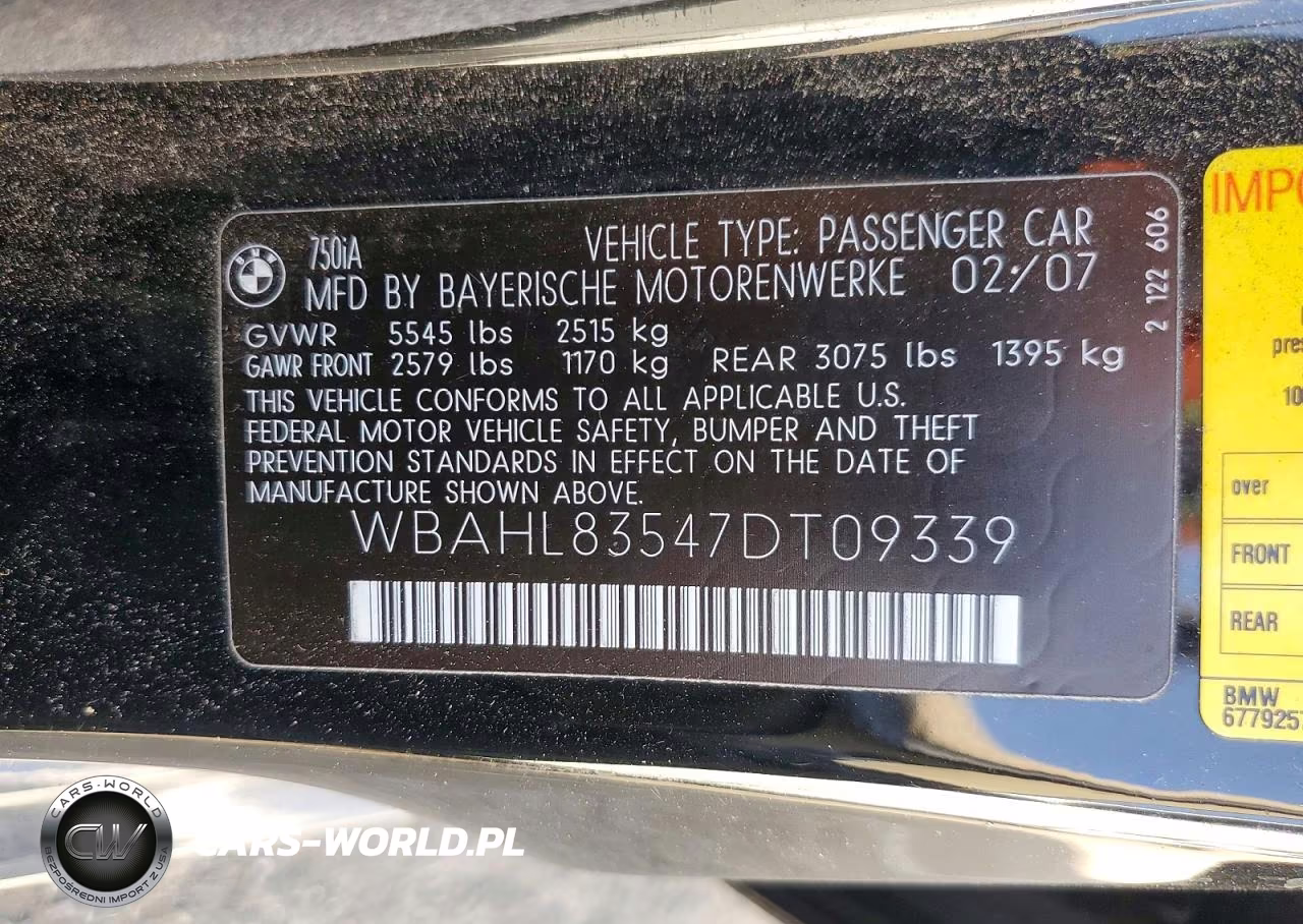2007 BMW 750 I VIN:WBAHL83547DT09339 - 12