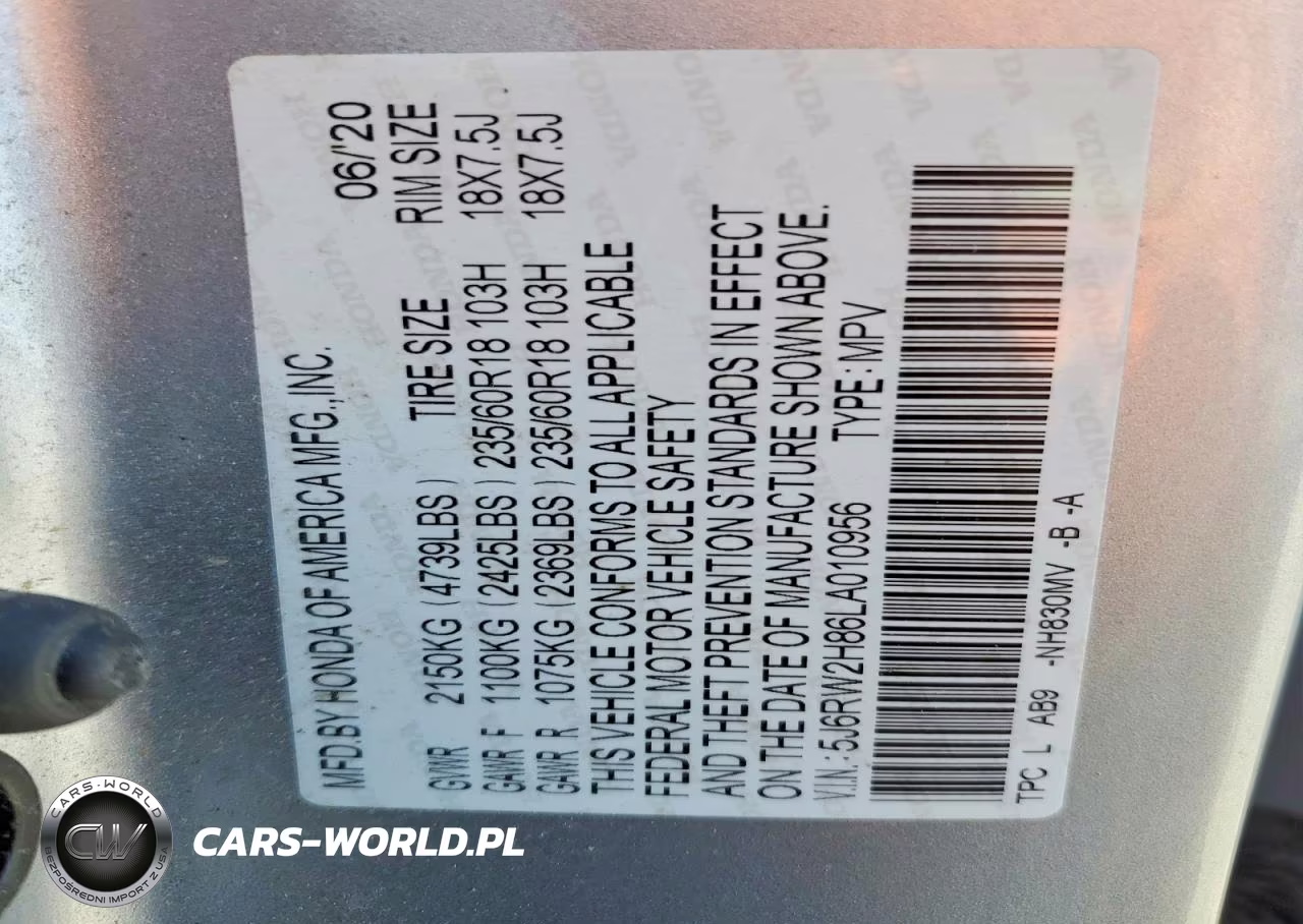 2020 Honda Cr-V Exl VIN:5J6RW2H86LA010956 - 13