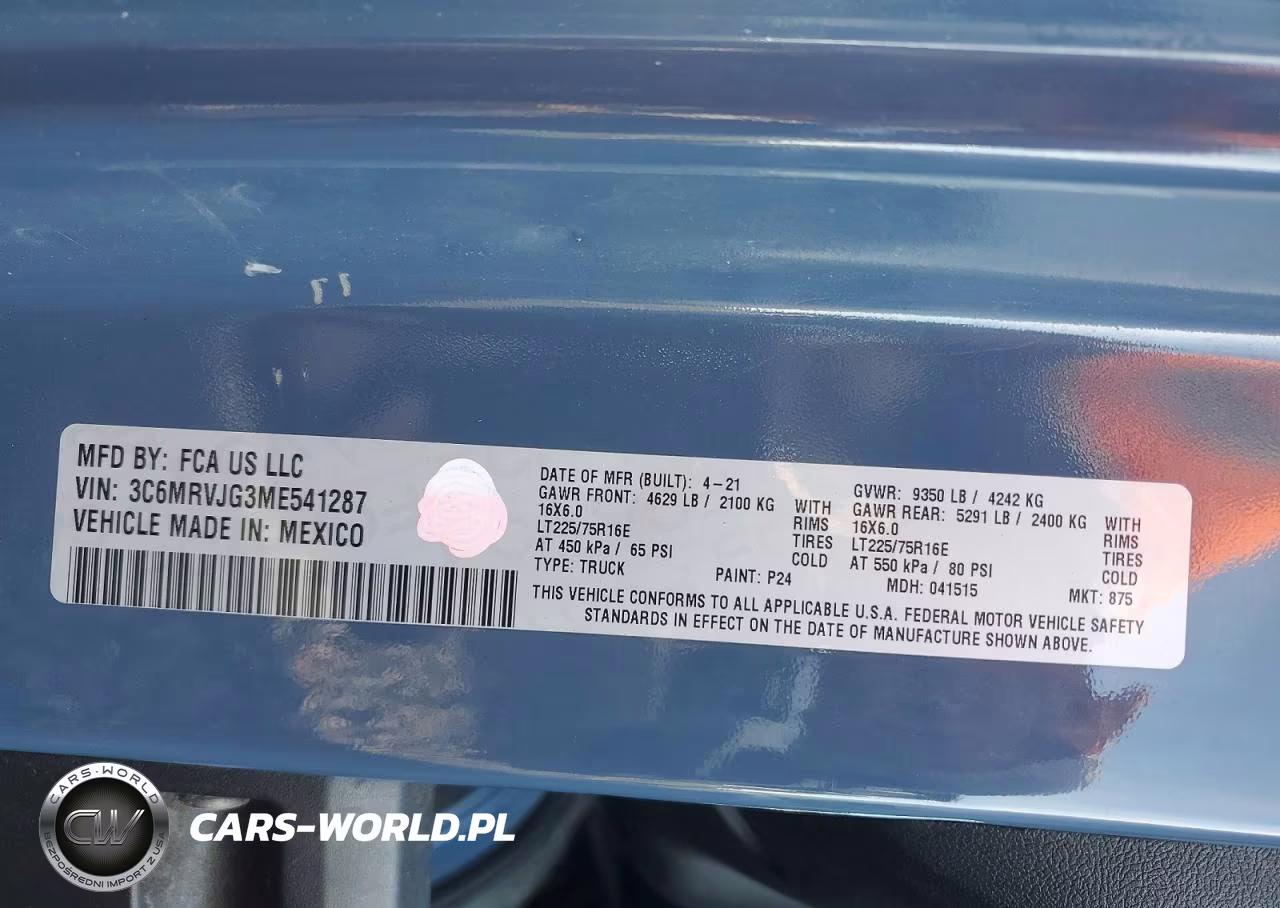 2021 Ram Promaster 3500 Delivery Van VIN:3C6MRVJG3ME541287 - 13