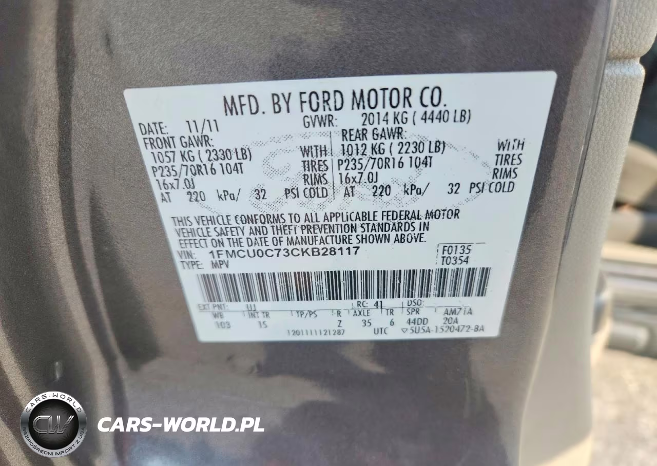 2012 Ford Escape Xls VIN:1FMCU0C73CKB28117 - 13