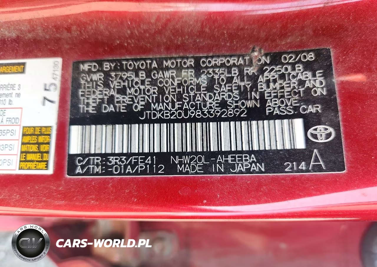 2008 Toyota Prius Base VIN:JTDKB20U983392892 - 12