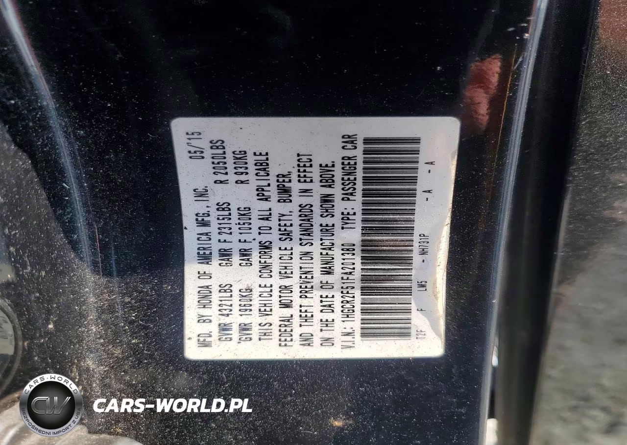2015 Honda Accord Sport VIN:1HGCR2F51FA201380 - 12