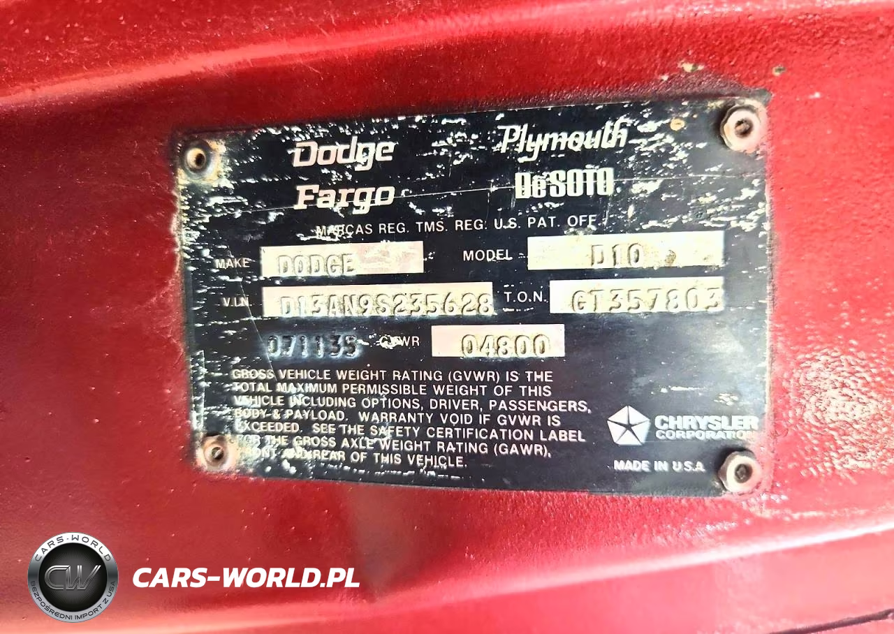 1975 Dodge D-Series D100 VIN:D13AN9S235628 - 13