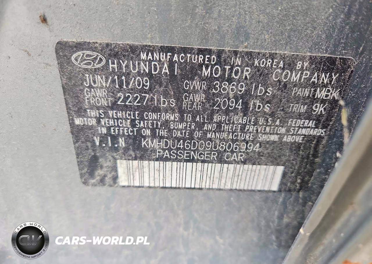 2009 Hyundai Elantra Gls VIN:KMHDU46D09U806994 - 12
