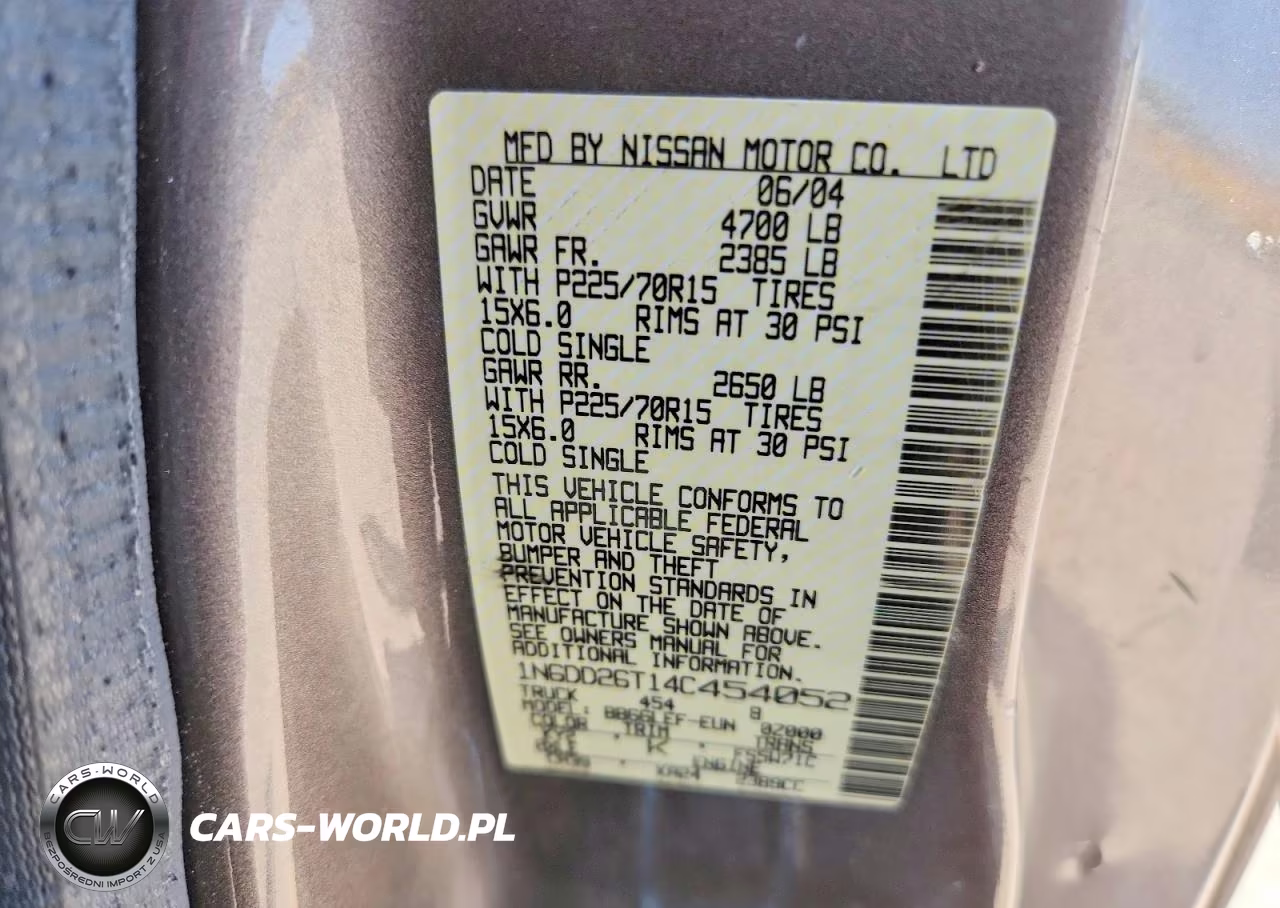2004 Nissan Frontier Standard VIN:1N6DD26T14C454052 - 13