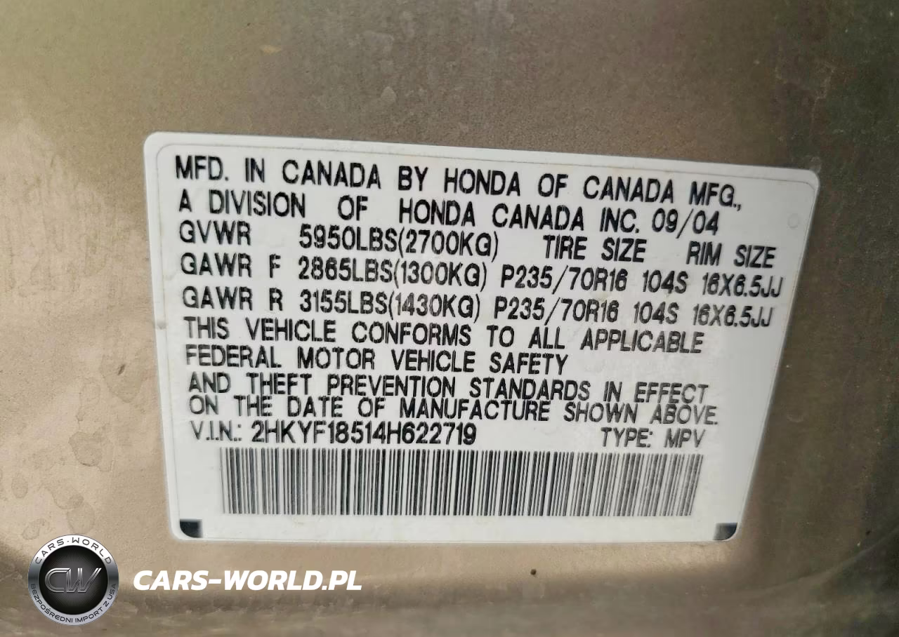 2004 Honda Pilot Exl VIN:2HKYF18514H622719 - 13