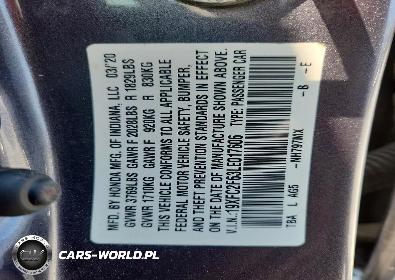 2020 Honda Civic Lx VIN:19XFC2F63LE017606 - 12