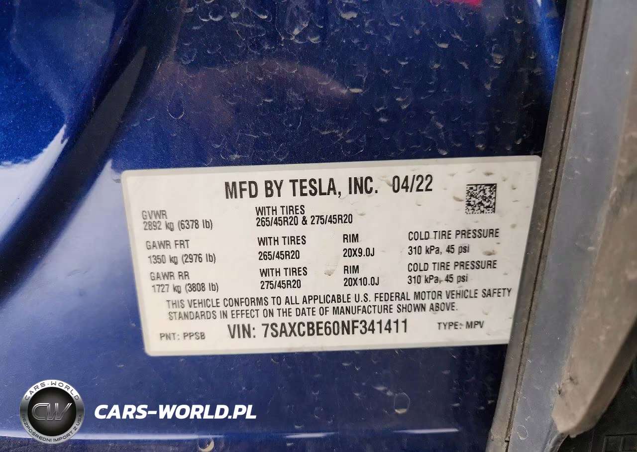 2022 Tesla Model X VIN:7SAXCBE60NF341411 - 13
