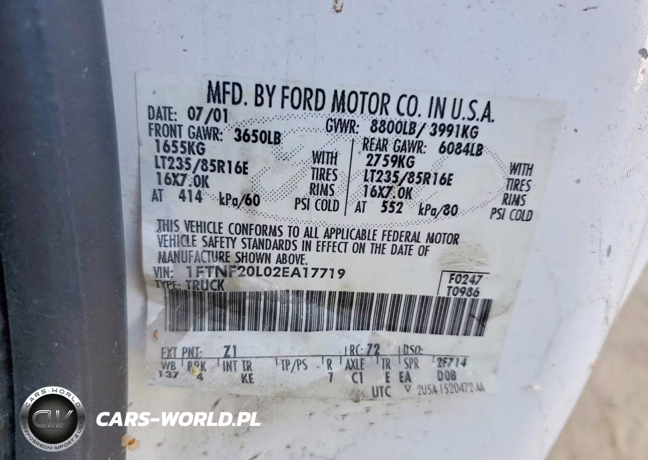 2002 Ford F250 Super Duty VIN:1FTNF20L02EA17719 - 12