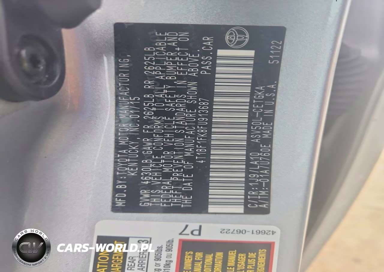2015 Toyota Camry Xle VIN:4T1BF1FK8FU913687 - 12