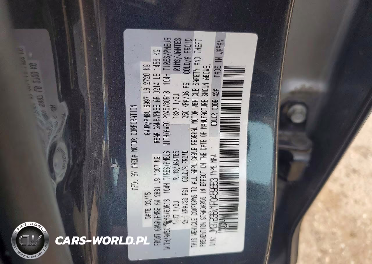 2015 Mazda Cx-9 Sport VIN:JM3TB3BV1F0459653 - 13