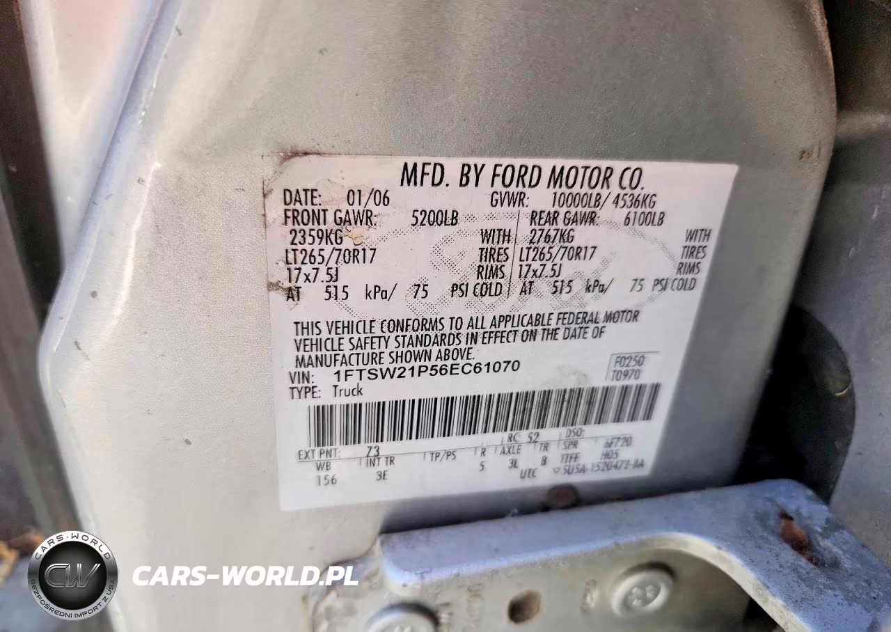 2006 Ford F250 Super Duty VIN:1FTSW21P56EC61070 - 12