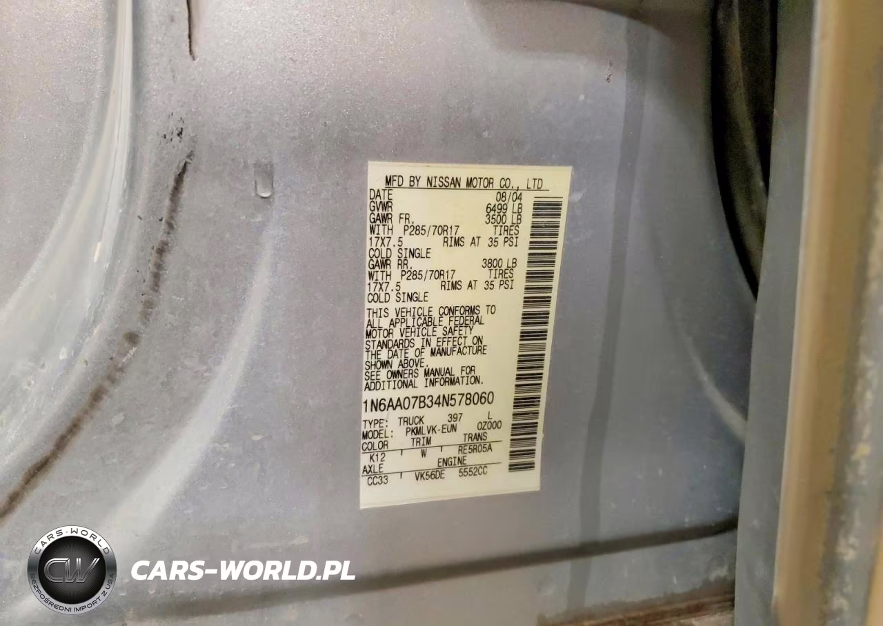 2004 Nissan Titan Xe VIN:1N6AA07B34N578060 - 13
